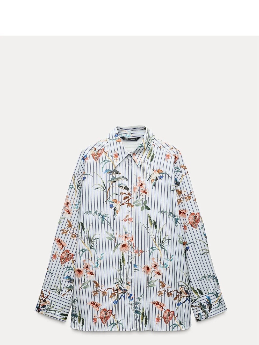 Striped poplin shirt with bird print